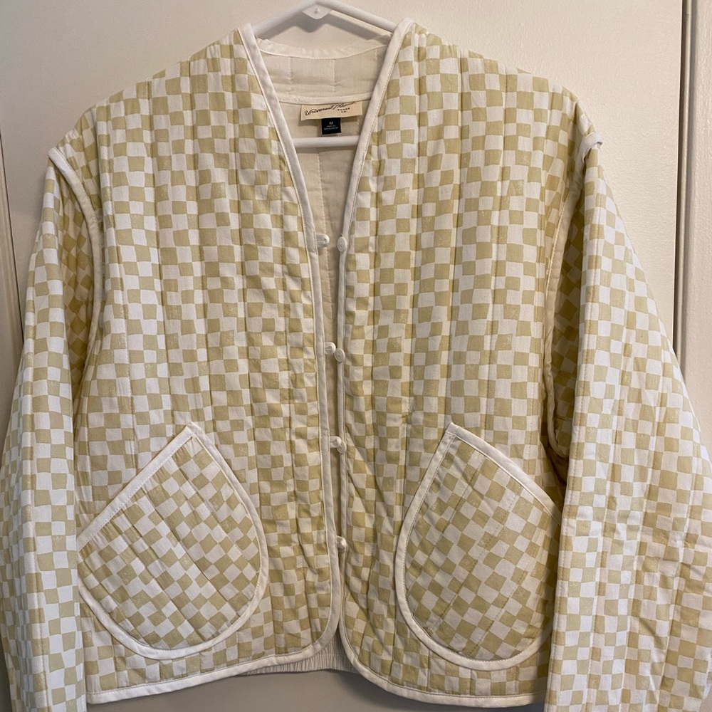 Yellow and white quilted jacket